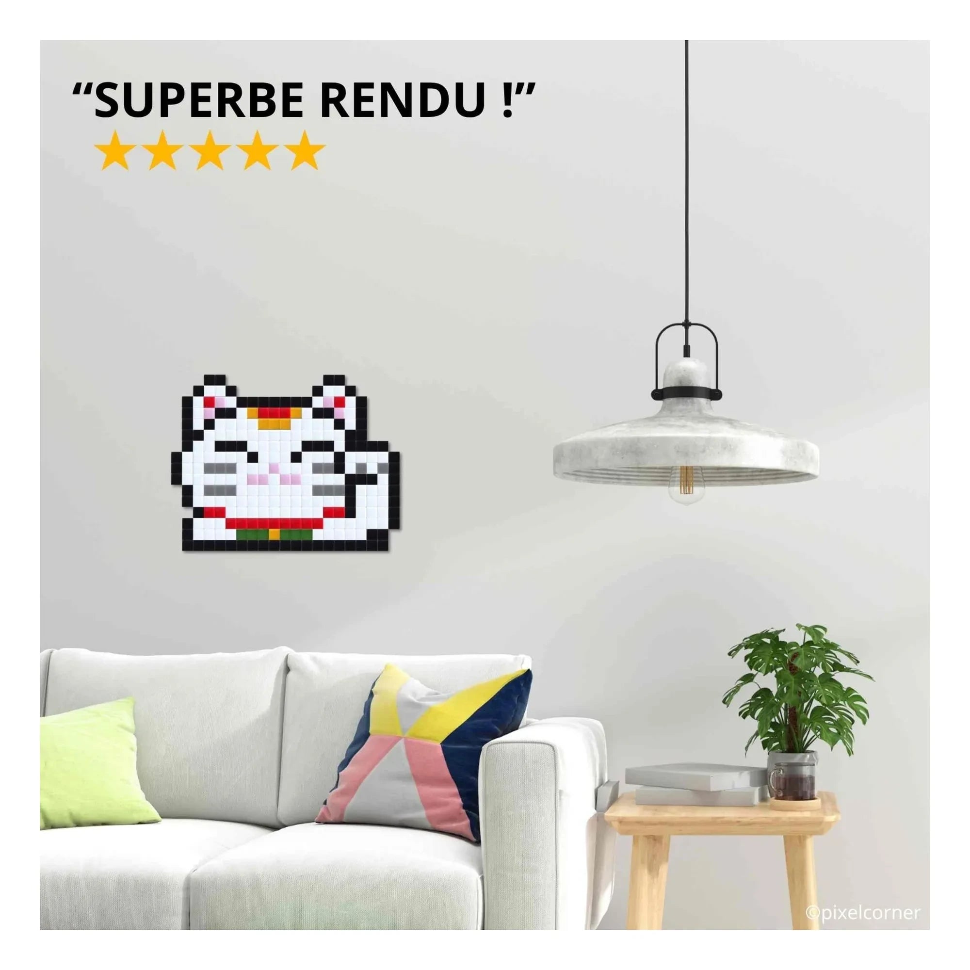 Pixel Corner - Pixel Art Kiti - Şanslı Kedi | Beyaz