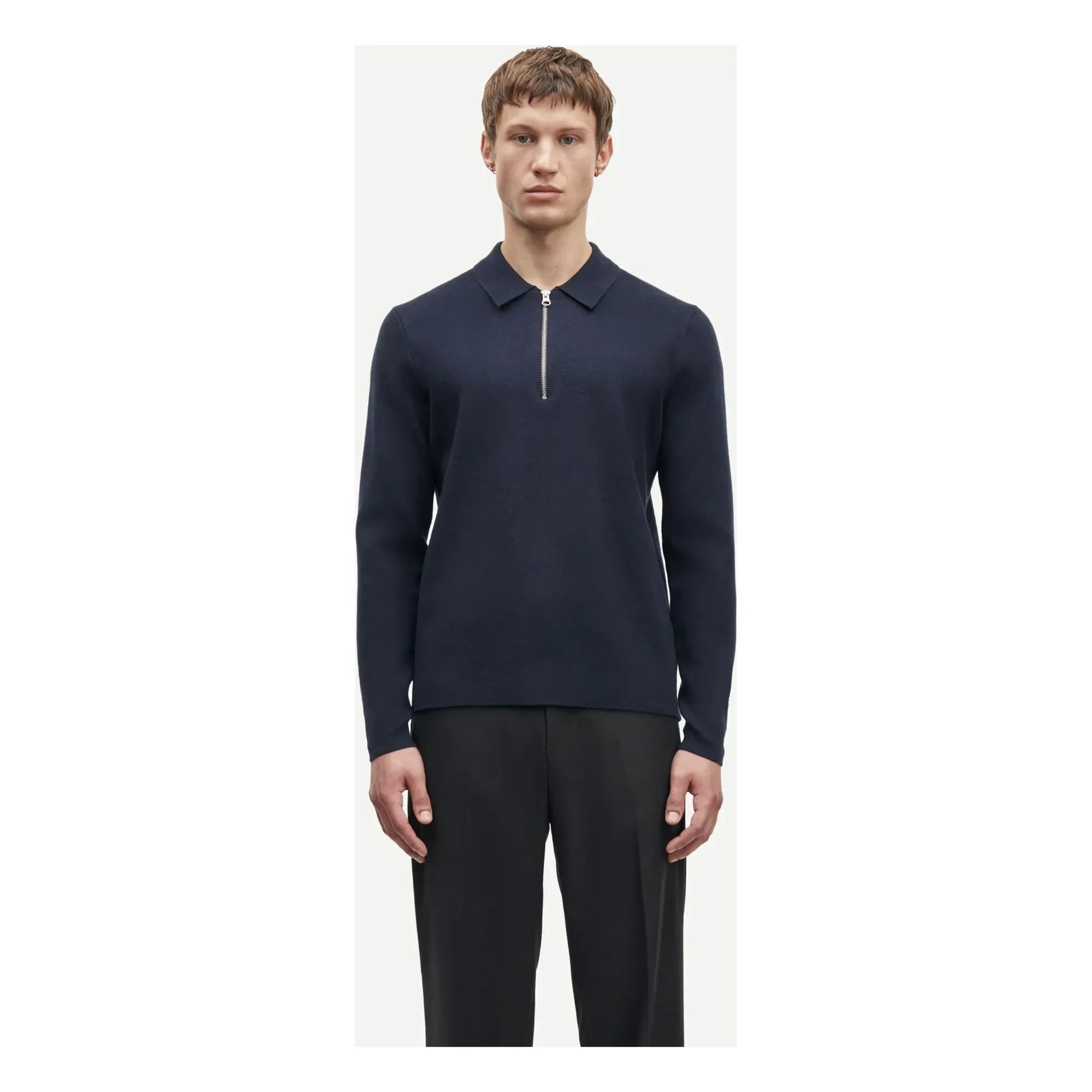 Samsoe Samsoe - Guna Long Sleeve Half-Zip Polo T-Shirt | Navy Blue