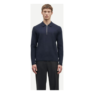 Samsoe Samsoe - Guna Long Sleeve Half-Zip Polo T-Shirt | Navy Blue