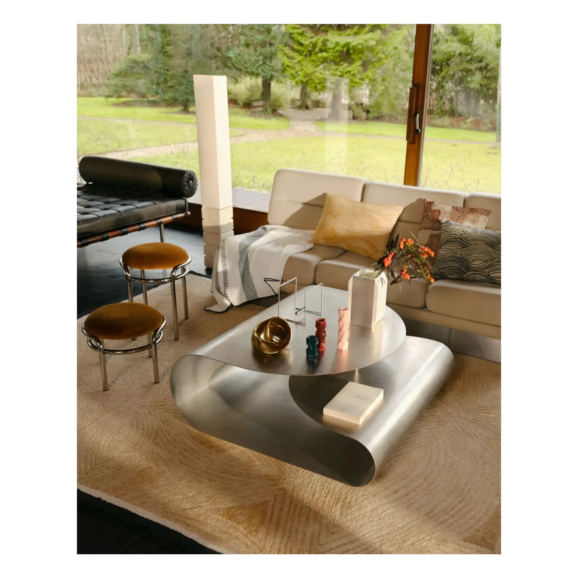 Maison Sarah Lavoine - Moon chrome velvet stool | Havana