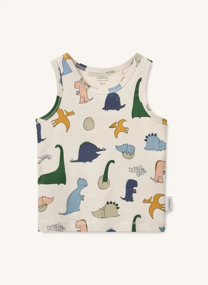 Liewood - 2-Pack Faris Dinosaur Organic Cotton Tank Top | Sand