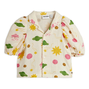 Mini Rodini - Espace Blues Organic Cotton Gazlı Beige | Ecru
