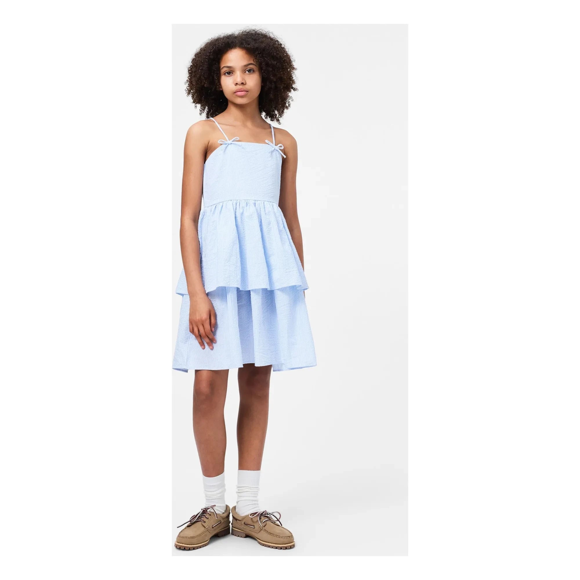 Molo - Striped Chelsea Ruffle Dress Organic cotton | Light blue