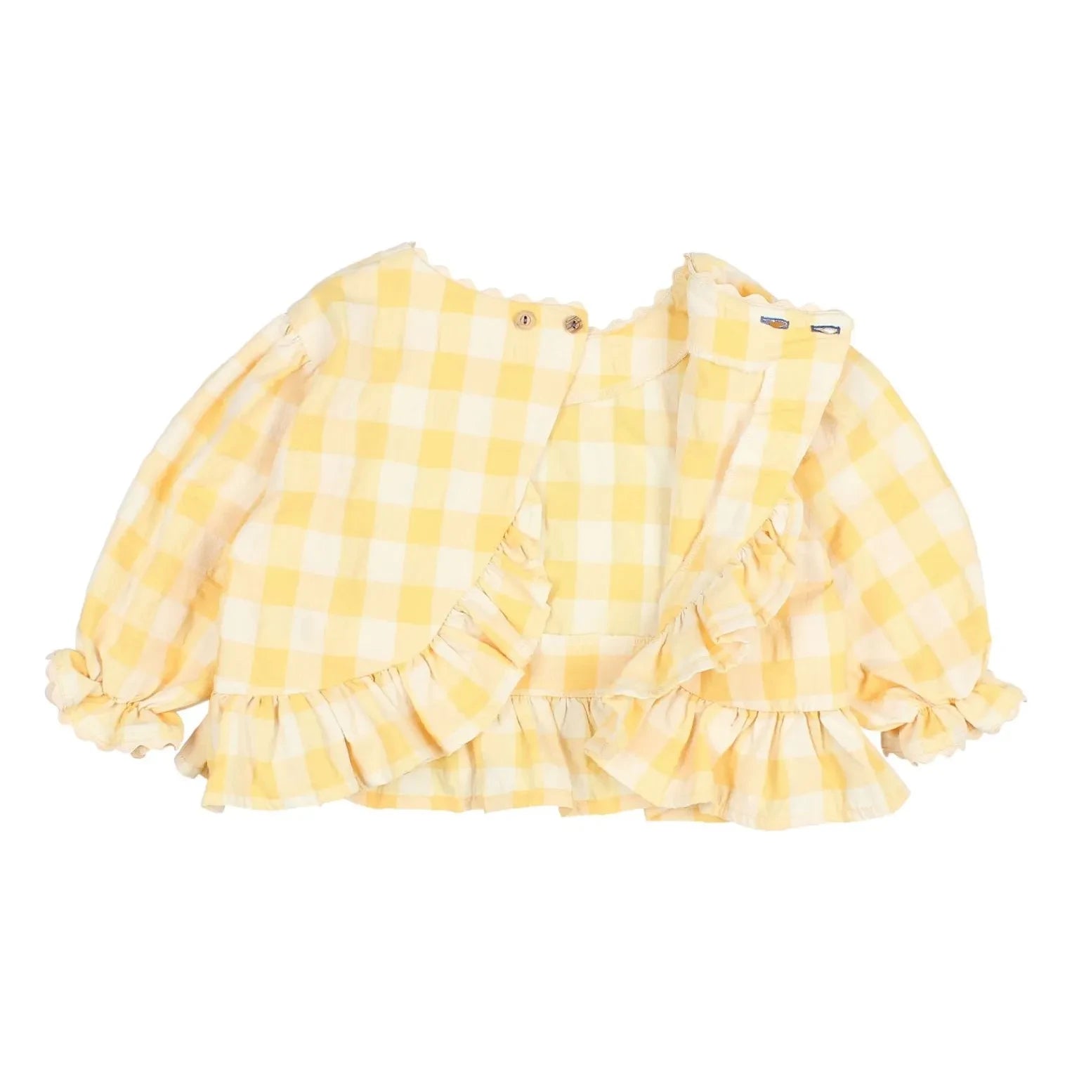 Búho - 3/4 Sleeve Checkered Seersucker Blouse | Yellow