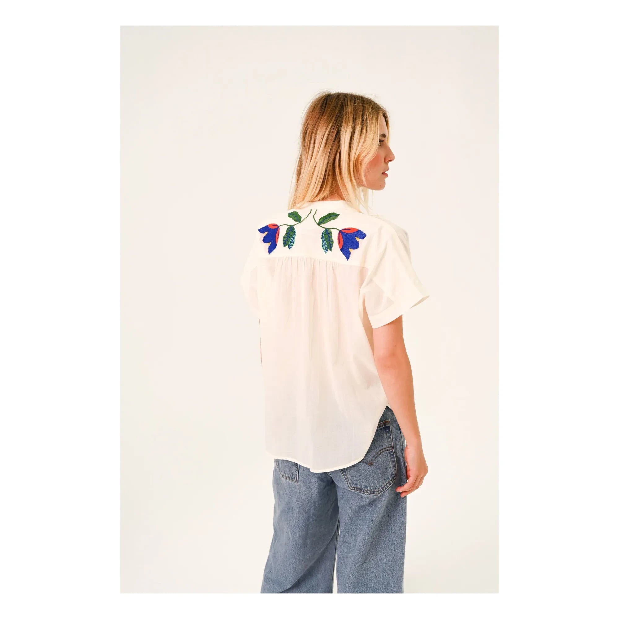 Sacrécoeur - Maya Embroidered Blouse Corolle Cotton Voile | White
