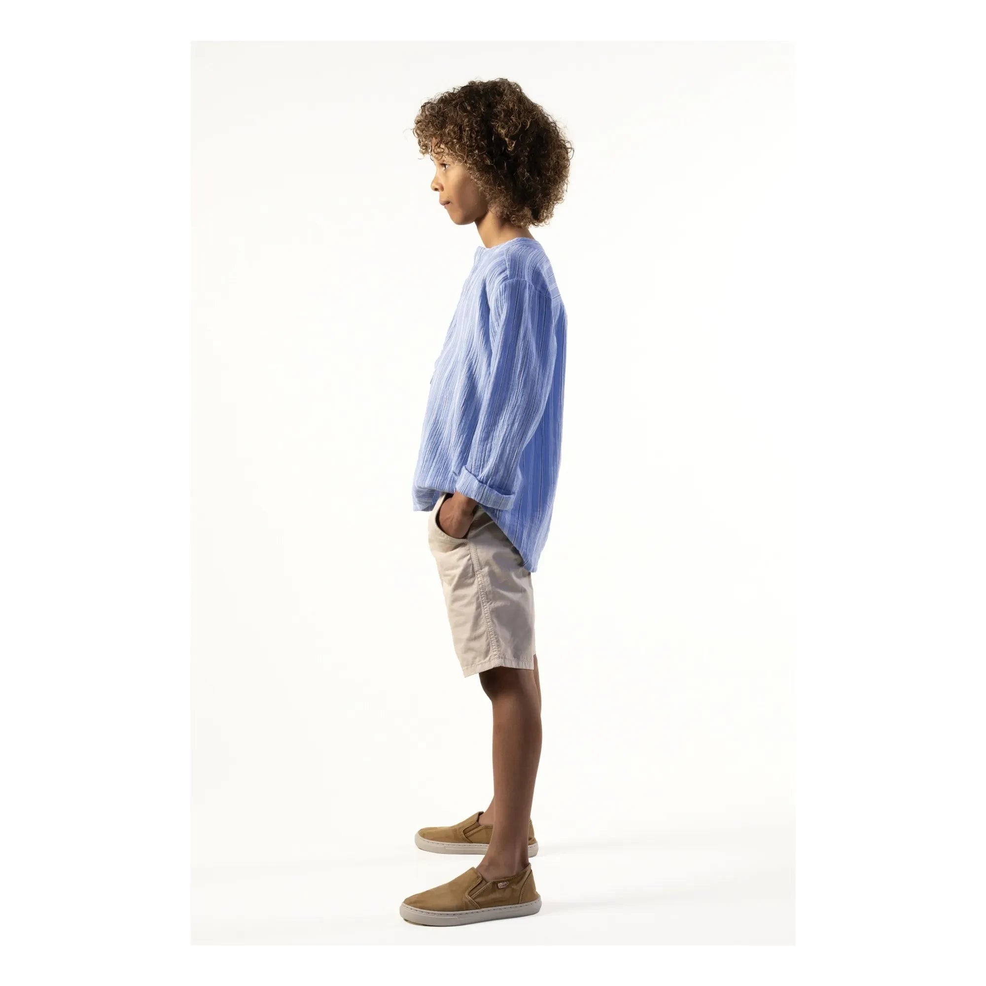 Sunchild - Striped Negril Tunisian collared blouse | Blue