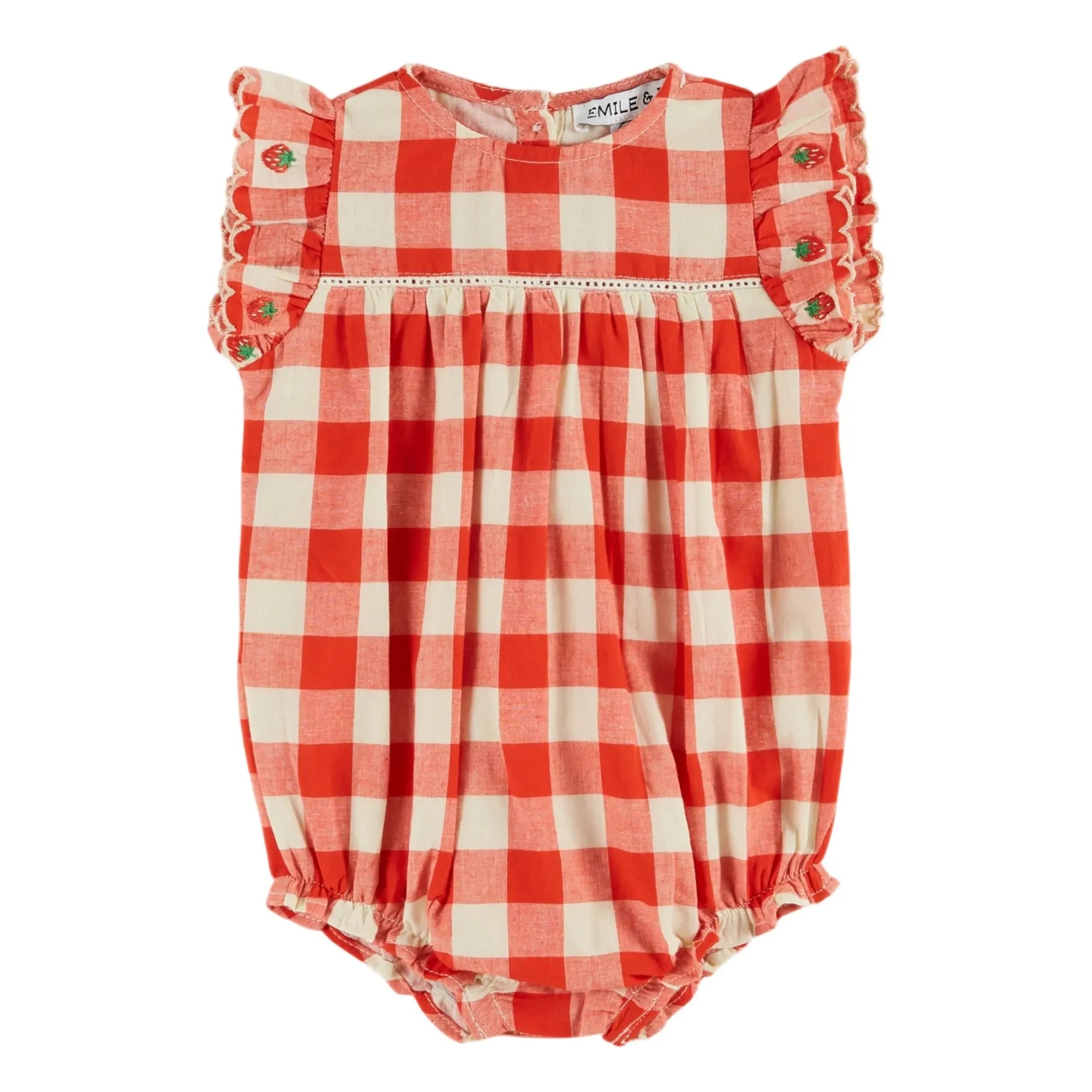 Emile et Ida - Vichy Organic Cotton Romper | Red