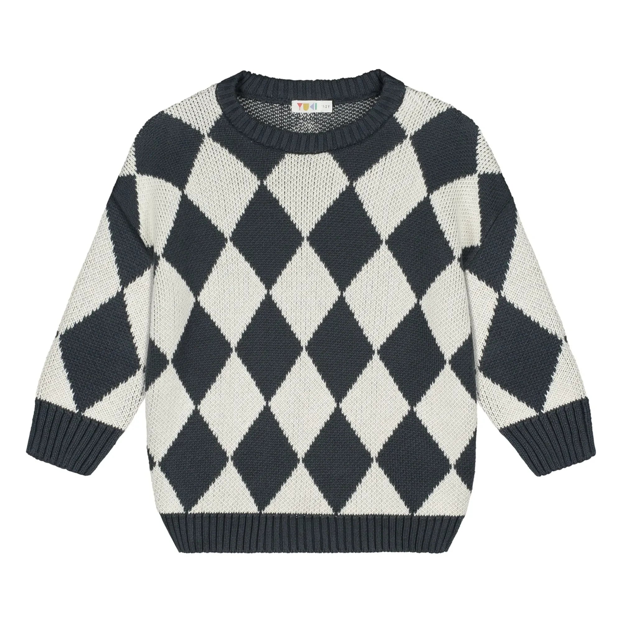 Yuki - Organic Cotton Checkered Sweater | Gray