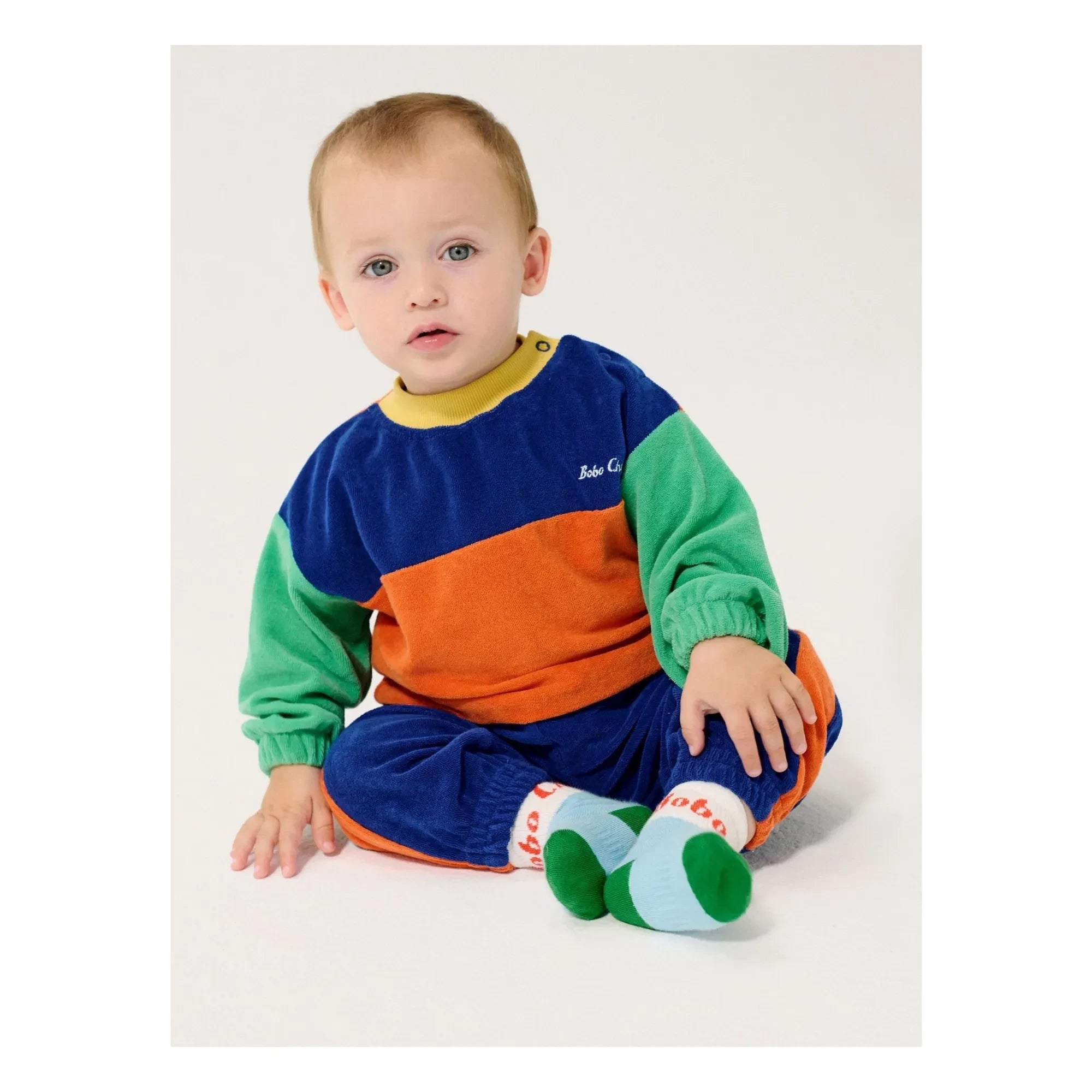 Bobo Choses - Organic Cotton Towel Fabric Contrast Striped Jogger | Royal Blue