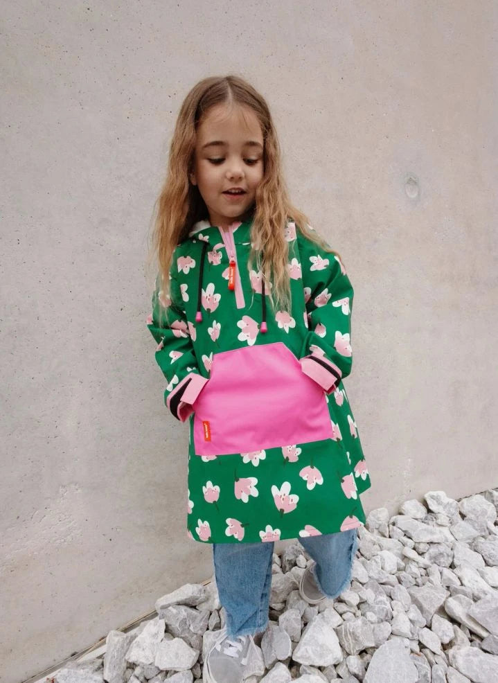 Hello Hossy - Floral Pattern Raincoat Poncho | Green