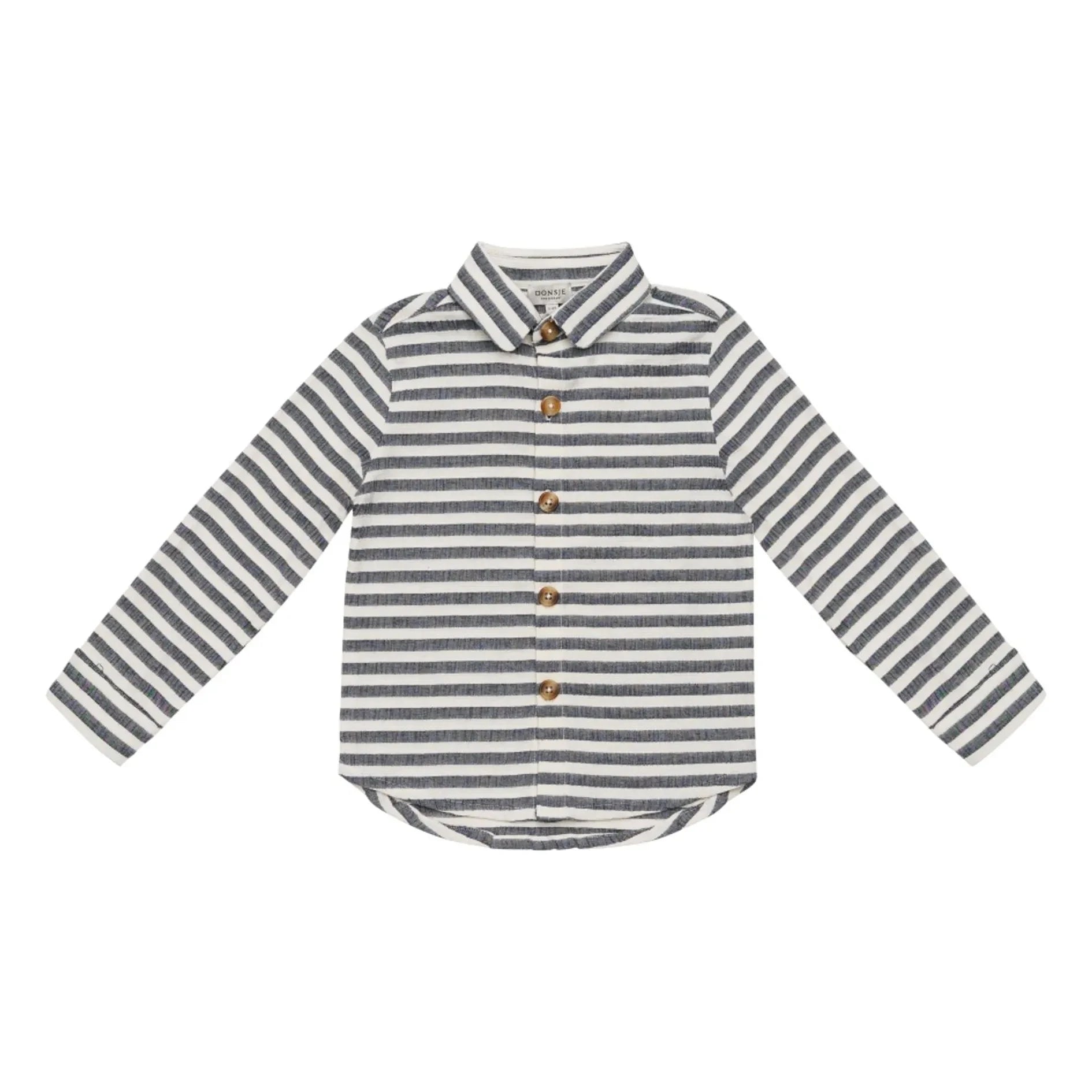 Donsje - Leom Striped Organic Cotton Shirt | Navy Blue