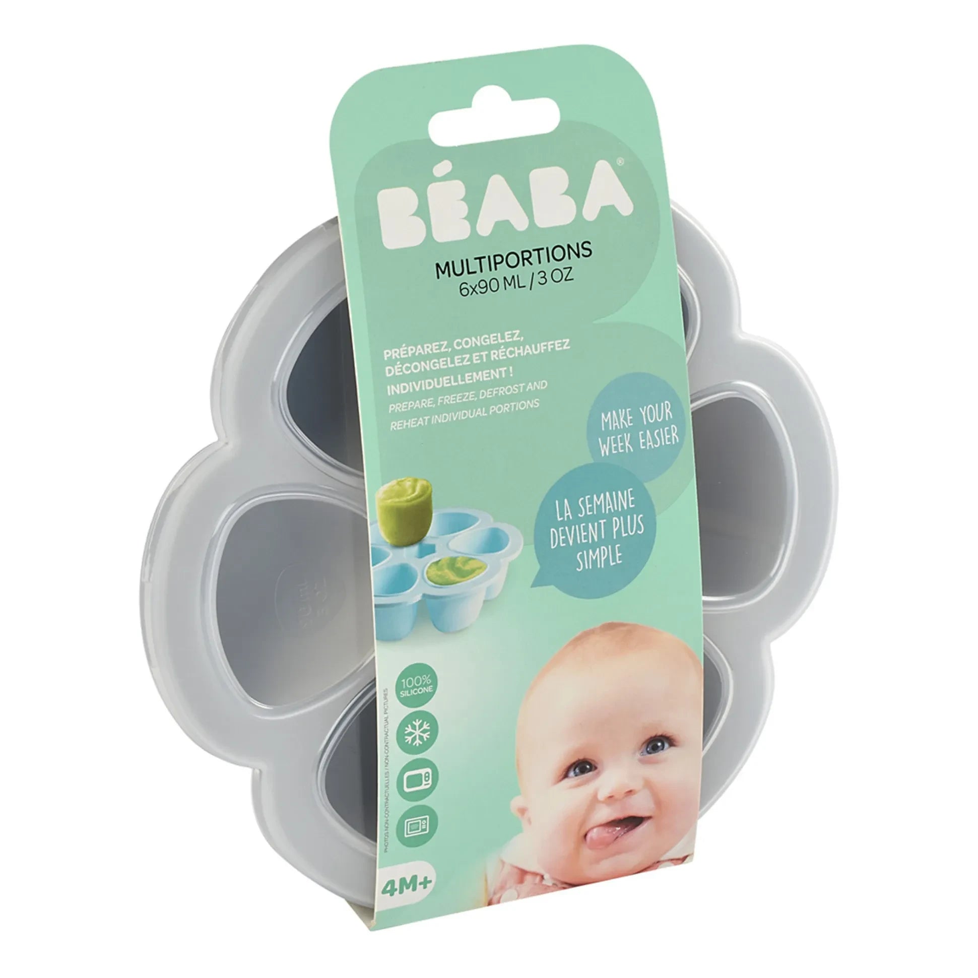 Béaba - Silicone Baby Food Mold - 6 x 90 ml | Light Gray