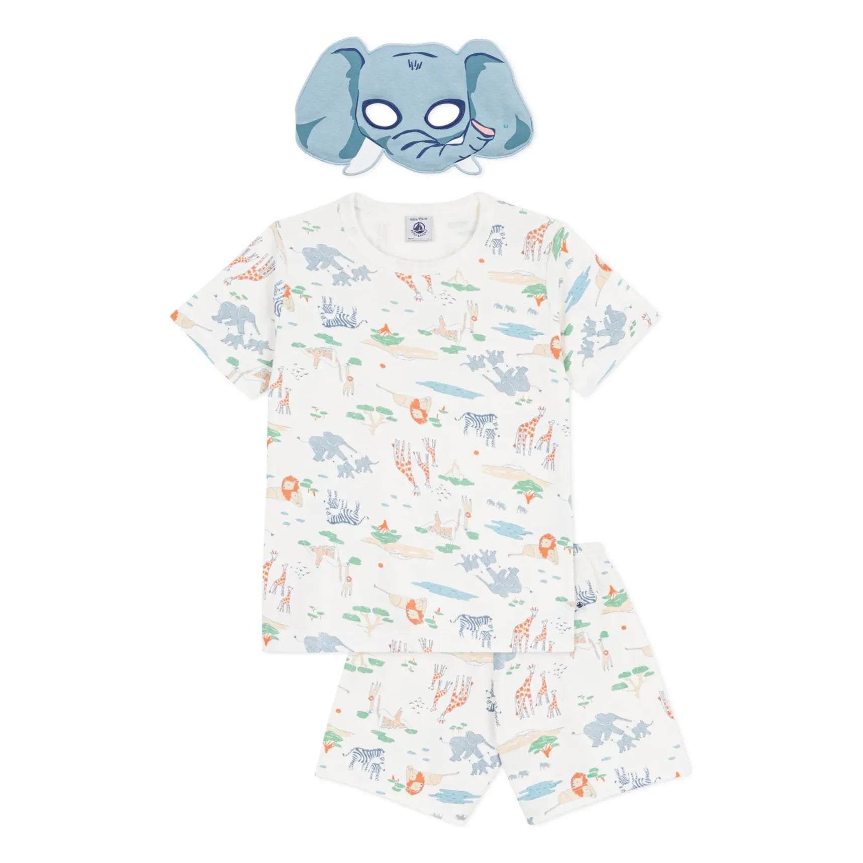 Petit Bateau - Organic Cotton Safari Pajama Shorts and Mask Set | White