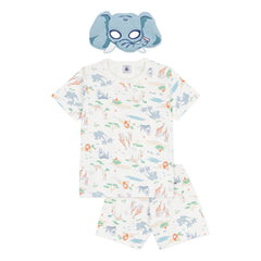 Petit Bateau - Organic Cotton Safari Pajama Shorts and Mask Set | White