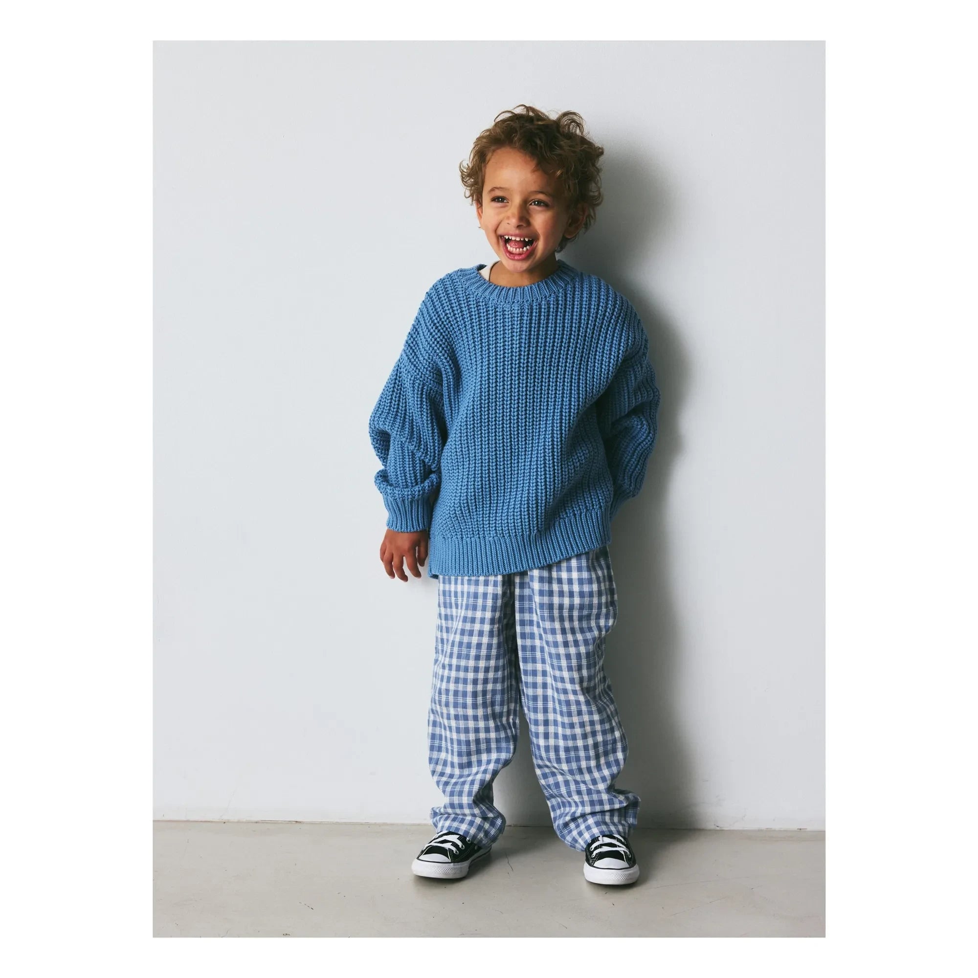 brunobruno nation - Dora Organic Cotton Checkered Pants | Blue