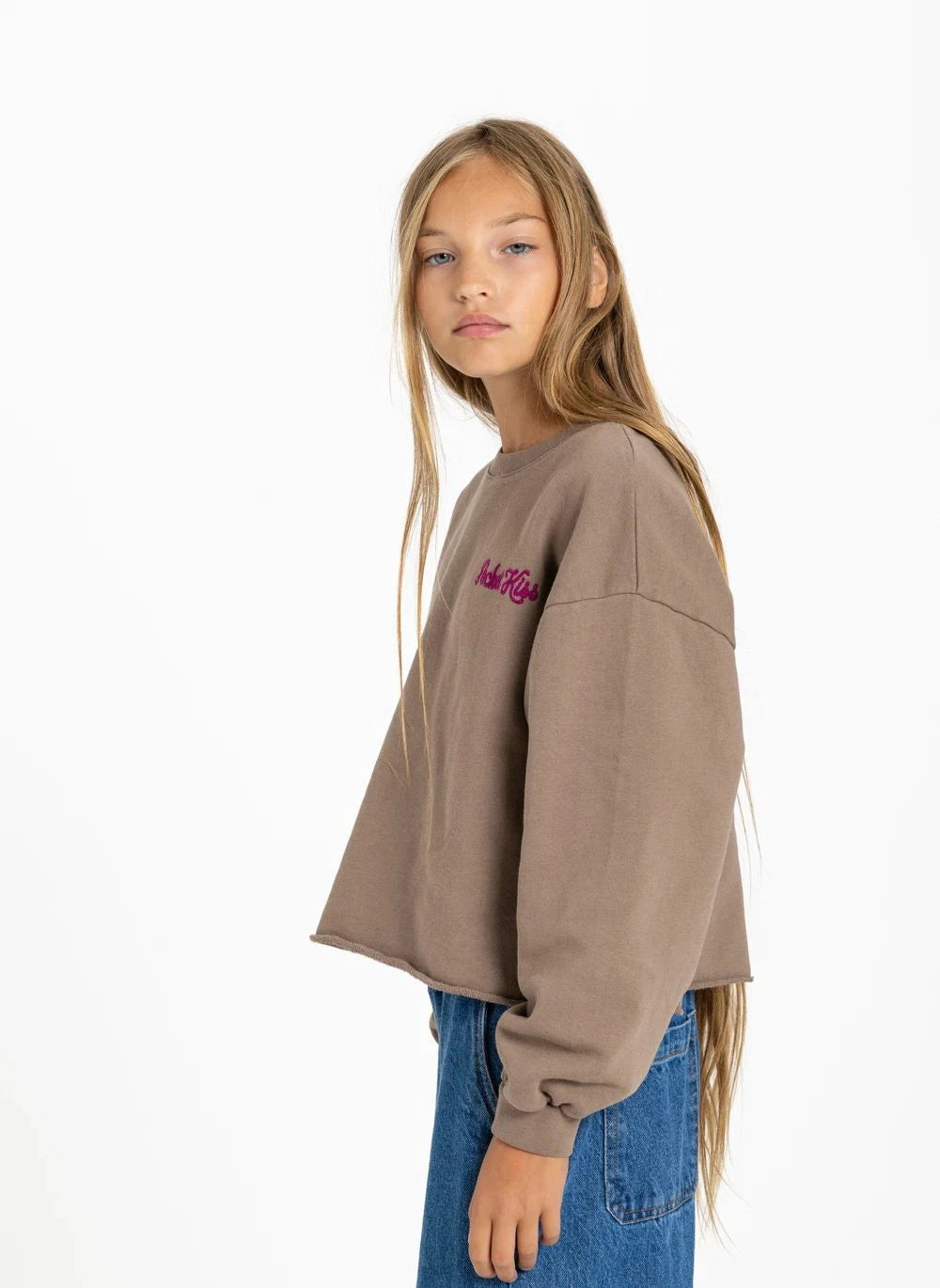 Smallable Kid - Plum Pocket Kiss Organic Cotton Sweatshirt | Frosty Brown
