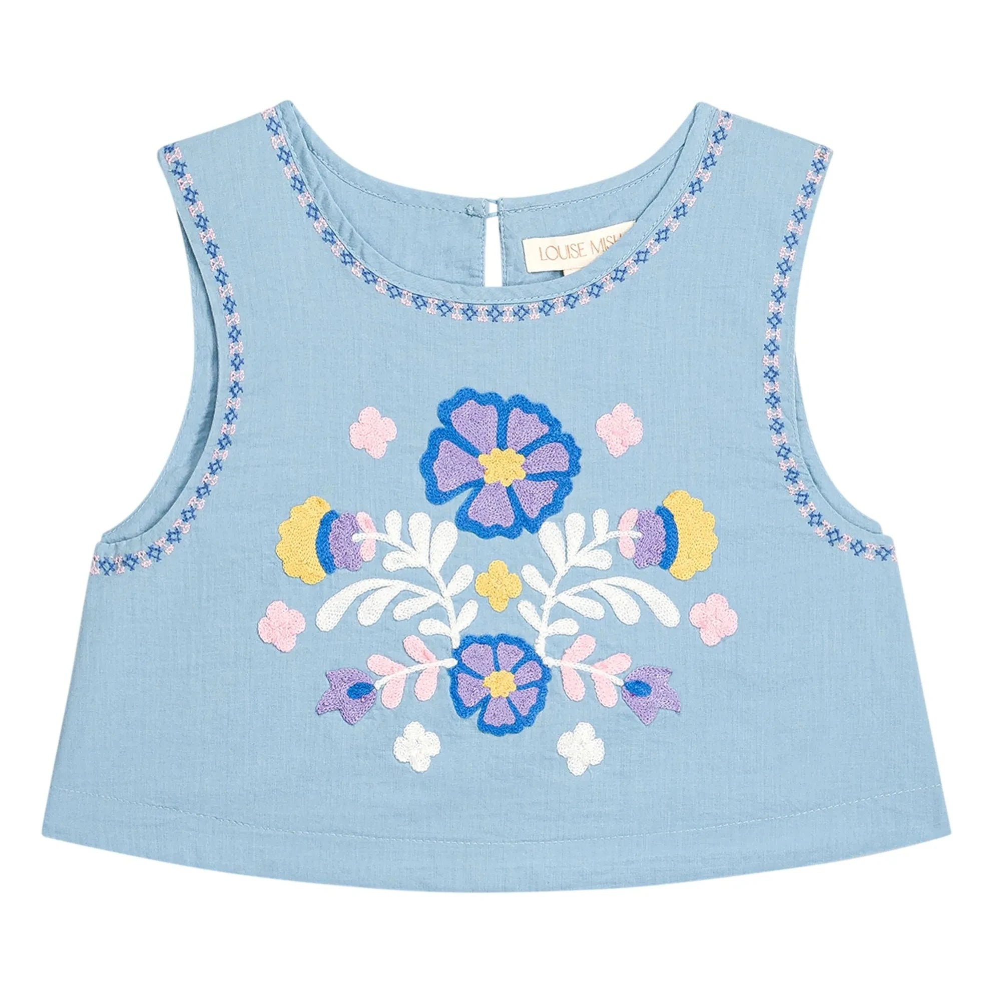 Louise Misha - Albane Embroidered Top Organic Cotton | Blue