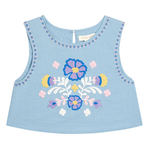 Louise Misha - Albane Embroidered Top Organic Cotton | Blue