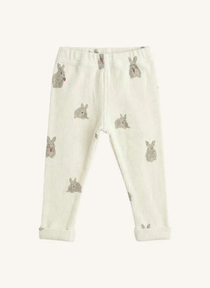 Studio Bohème - Organic Cotton Ribbed Rabbit Pattern Leggings | Cream