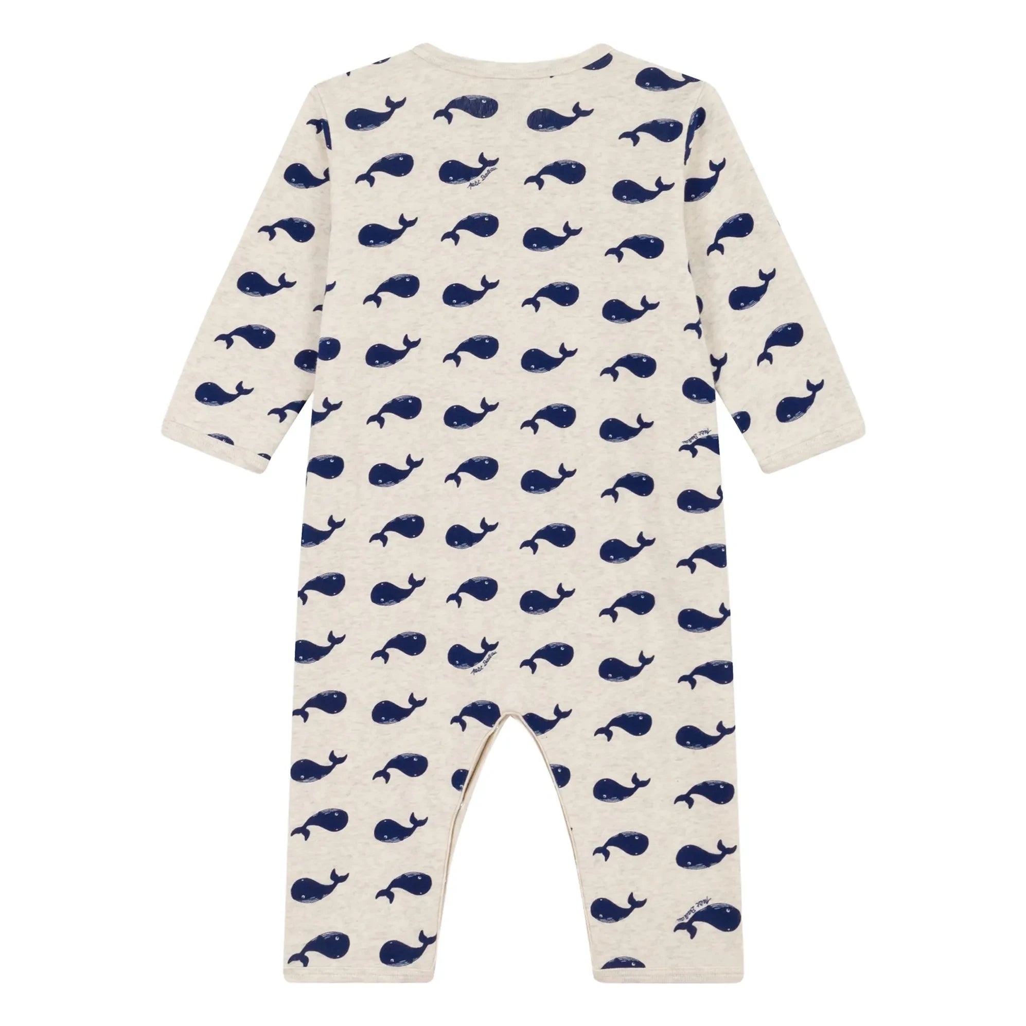 Petit Bateau - Baleineli Patisiz Organik Pamuk Pijama | Koyu gri bej