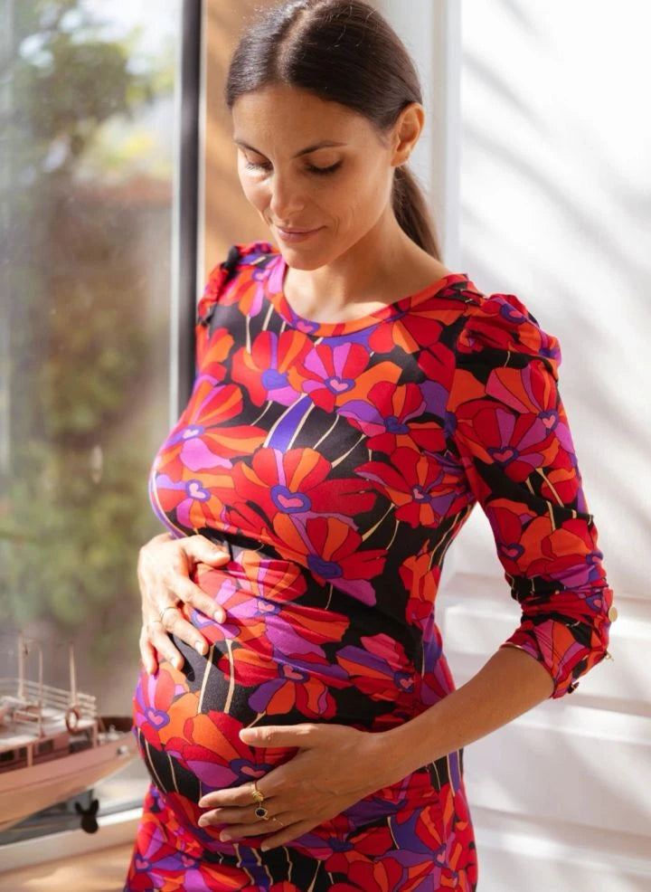 Paloma Collection - Thelma Flower Power Maternity Dress | Red