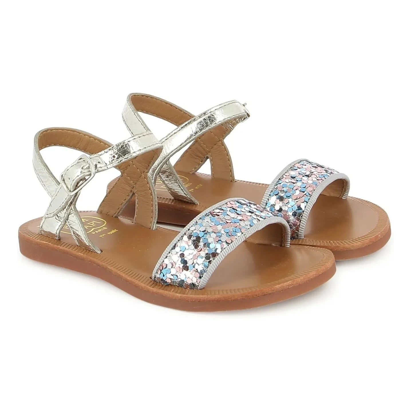 Pom d'Api - Plagette Glitter Sandals with Buckle | Silver