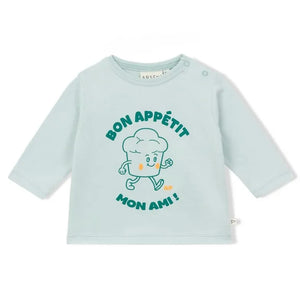 Arsène et Les Pipelettes - "Bon Appétit, My Friend" Organik Pamuklu Bebek Tişörtü | Açık mavi