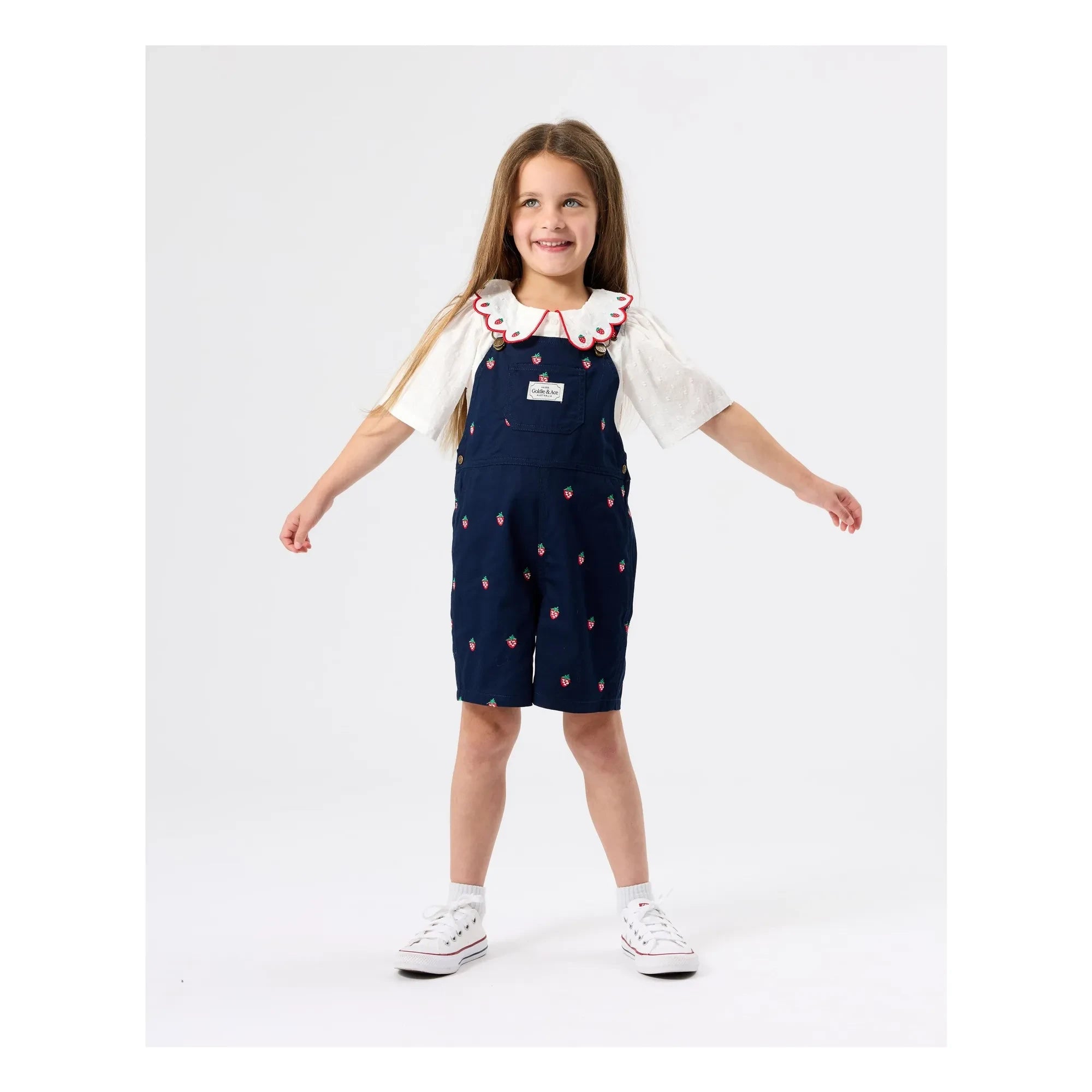 Goldie + Ace - Strawberry Short Overalls | Navy Blue
