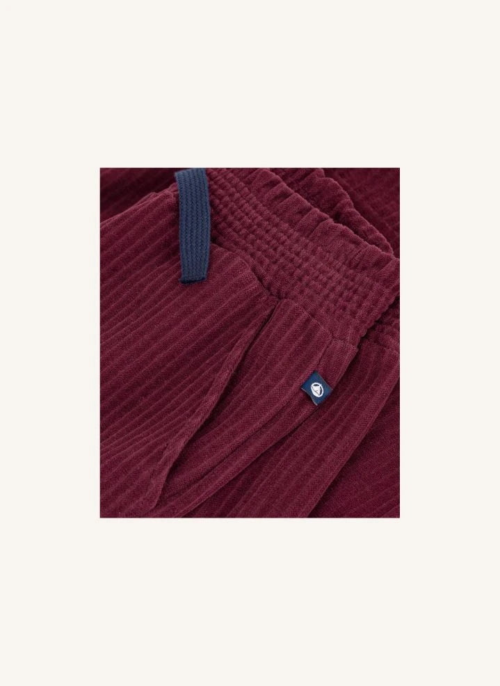 Petit Bateau - Organik Pamuk Kordon Bağcıklı Pantolon | Bordo