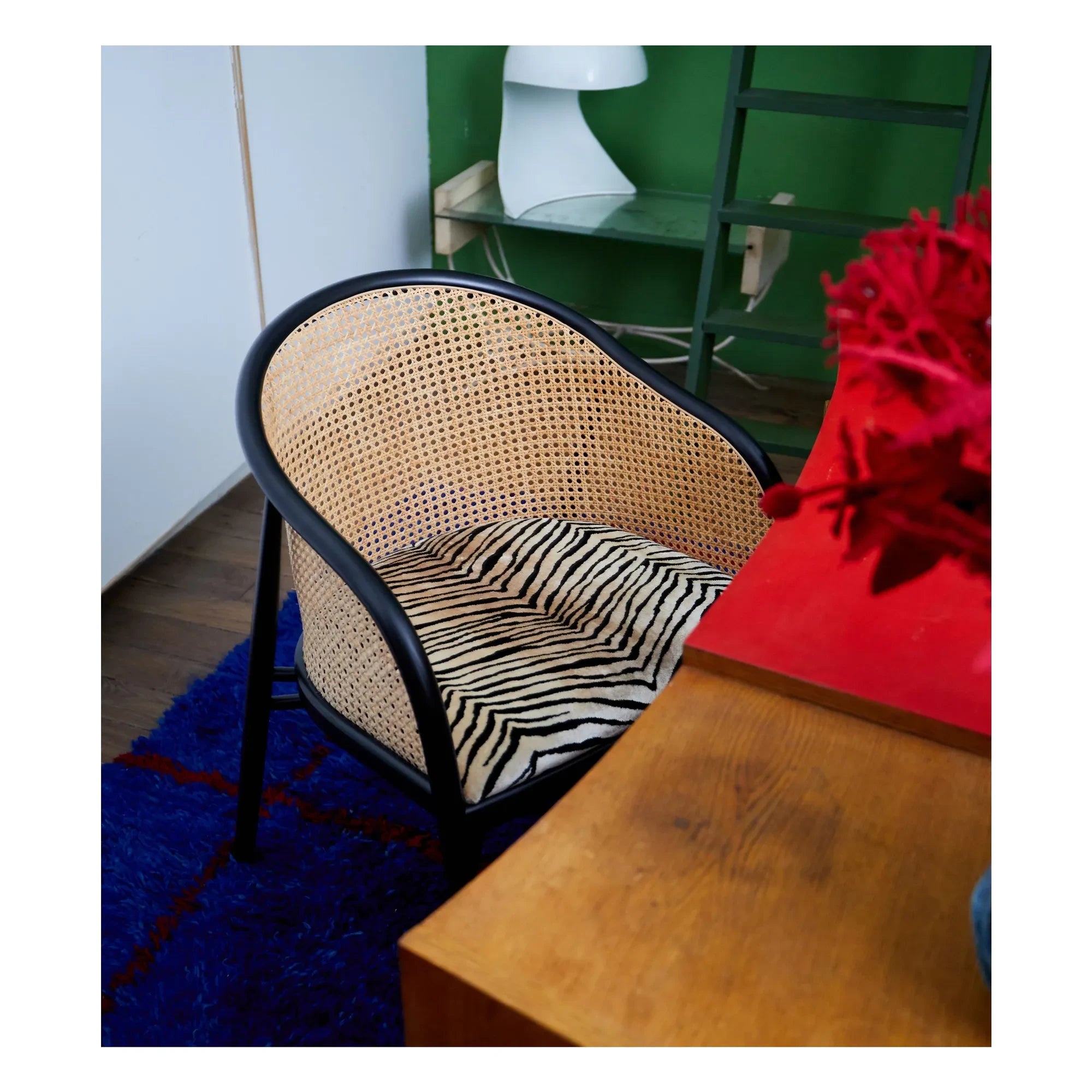 The Socialite Family - Velvet Upholstered Cavalo Sofa Armchair, Black Ash Finish | Tiger