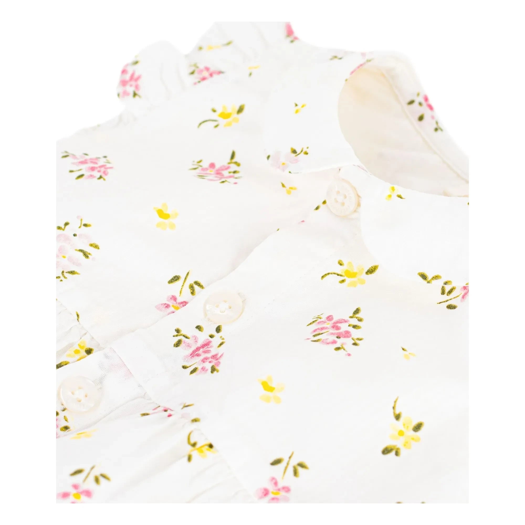Petit Bateau - White Seersucker Organic Cotton Floral Romper
