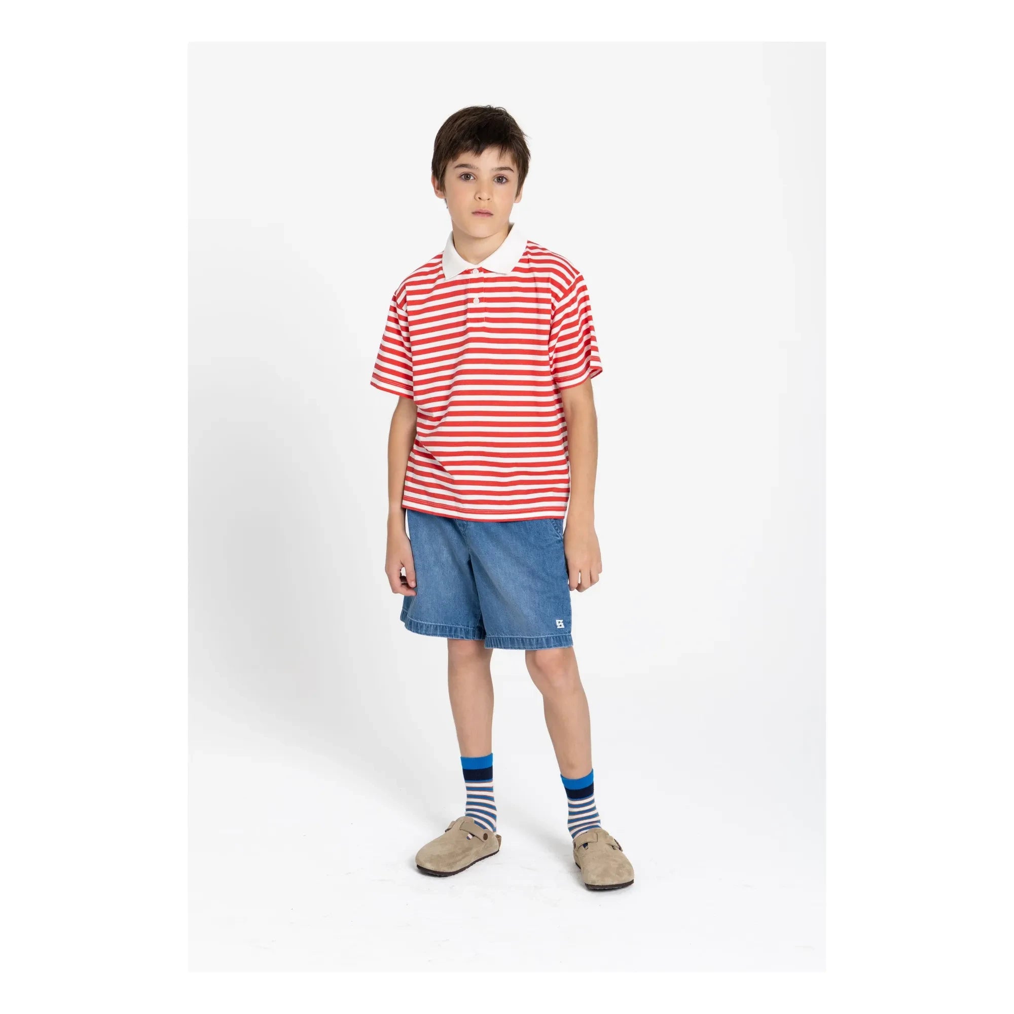Smallable Kid - Tilo Striped Organic Cotton Polo T-Shirt | Dark Red