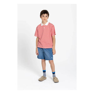 Smallable Kid - Tilo Striped Organic Cotton Polo T-Shirt | Dark Red