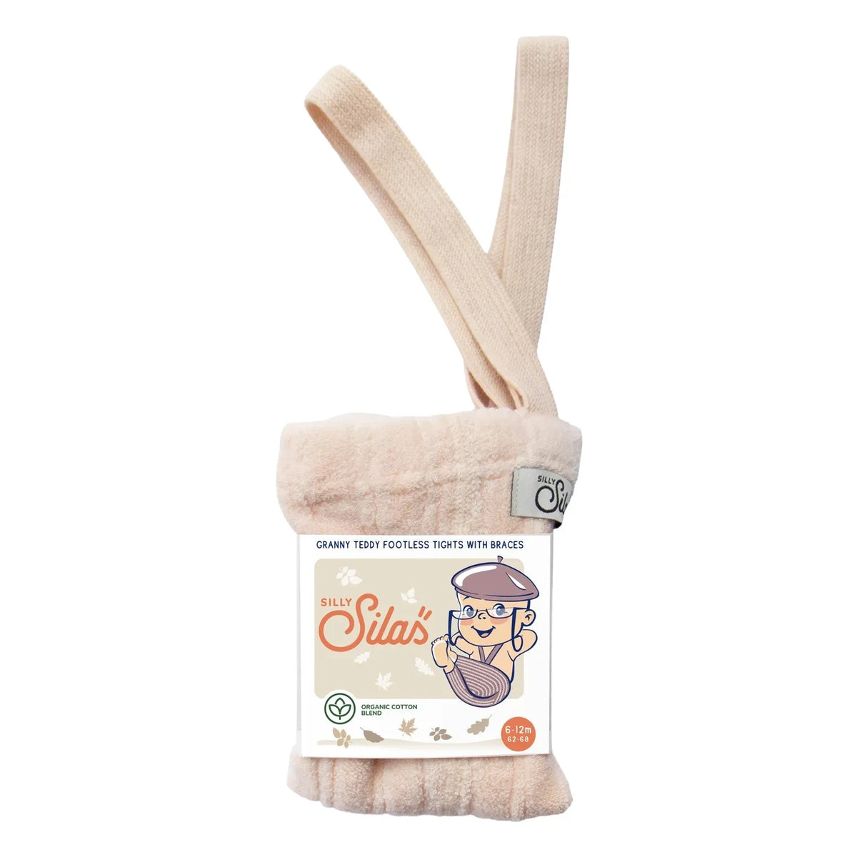 Silly Silas - Organik Pamuklu Granny Beli Açık Askılı Külotlu Çorap | Şeftali