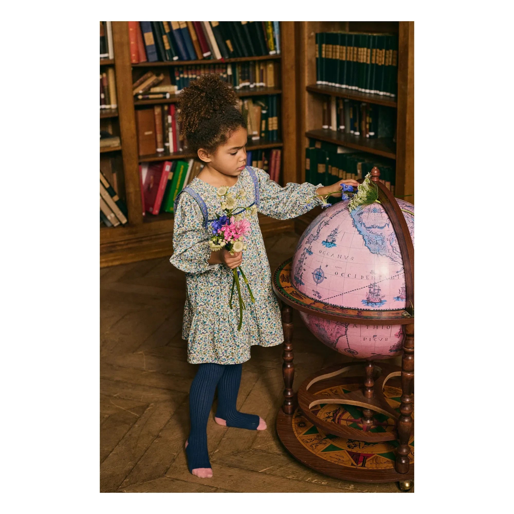 Louise Misha - Isatys Dress with Floral Pattern in Thin Velvet | Blue