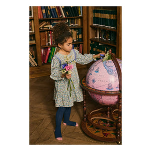 Louise Misha - Isatys Dress with Floral Pattern in Thin Velvet | Blue