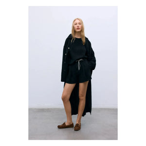the new society - Melissa Linen Shorts | Black