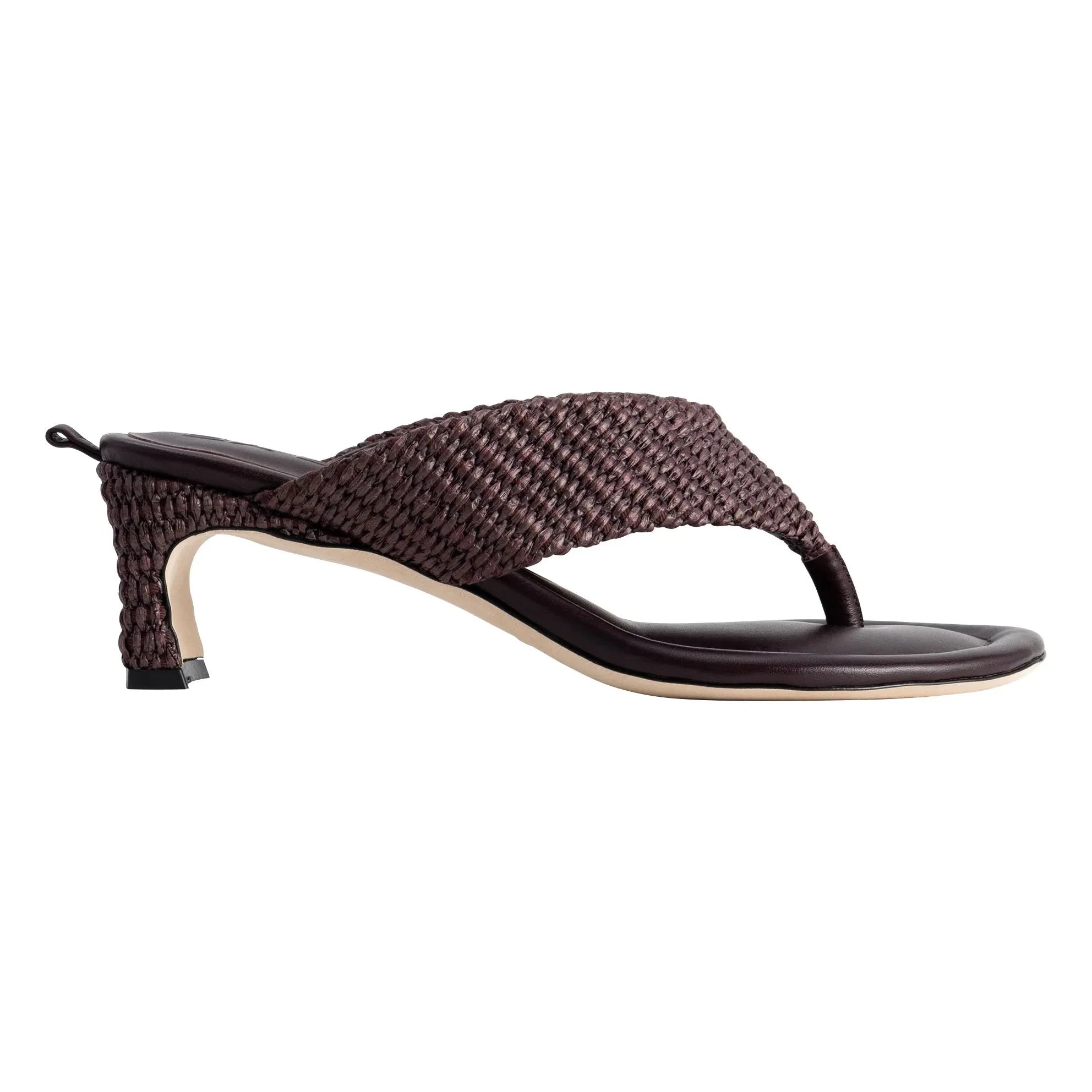 BY FAR - Dasha Leather and Raphia Sandals | Burgundy