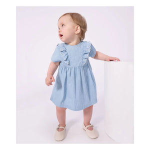 Petit Bateau - Embroidered Chambray Dress | Light Blue