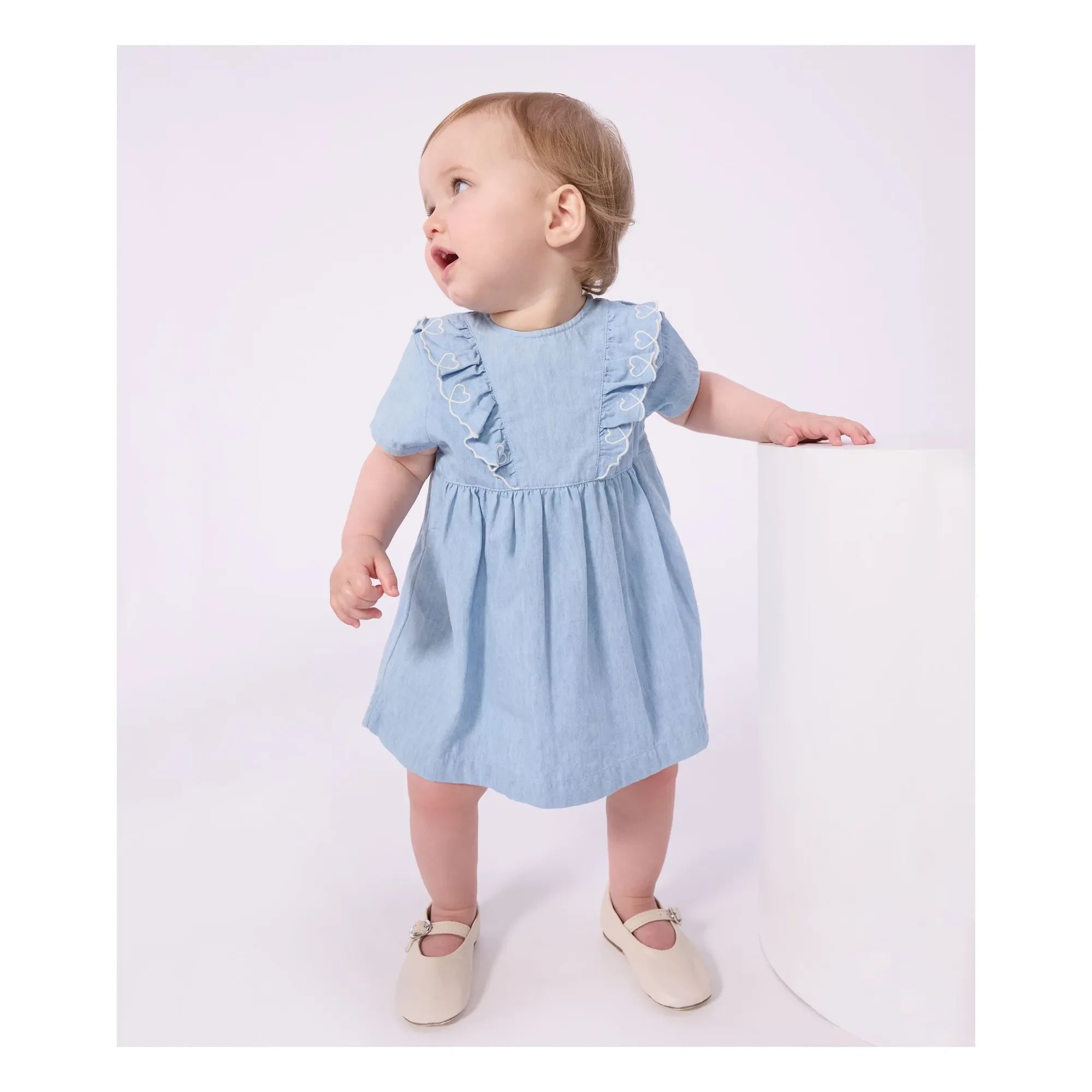 Petit Bateau - Embroidered Chambray Dress | Light Blue
