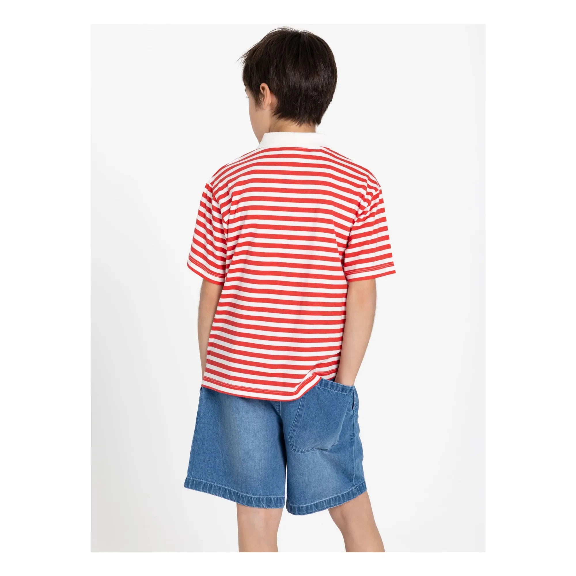 Smallable Kid - Tilo Striped Organic Cotton Polo T-Shirt | Dark Red