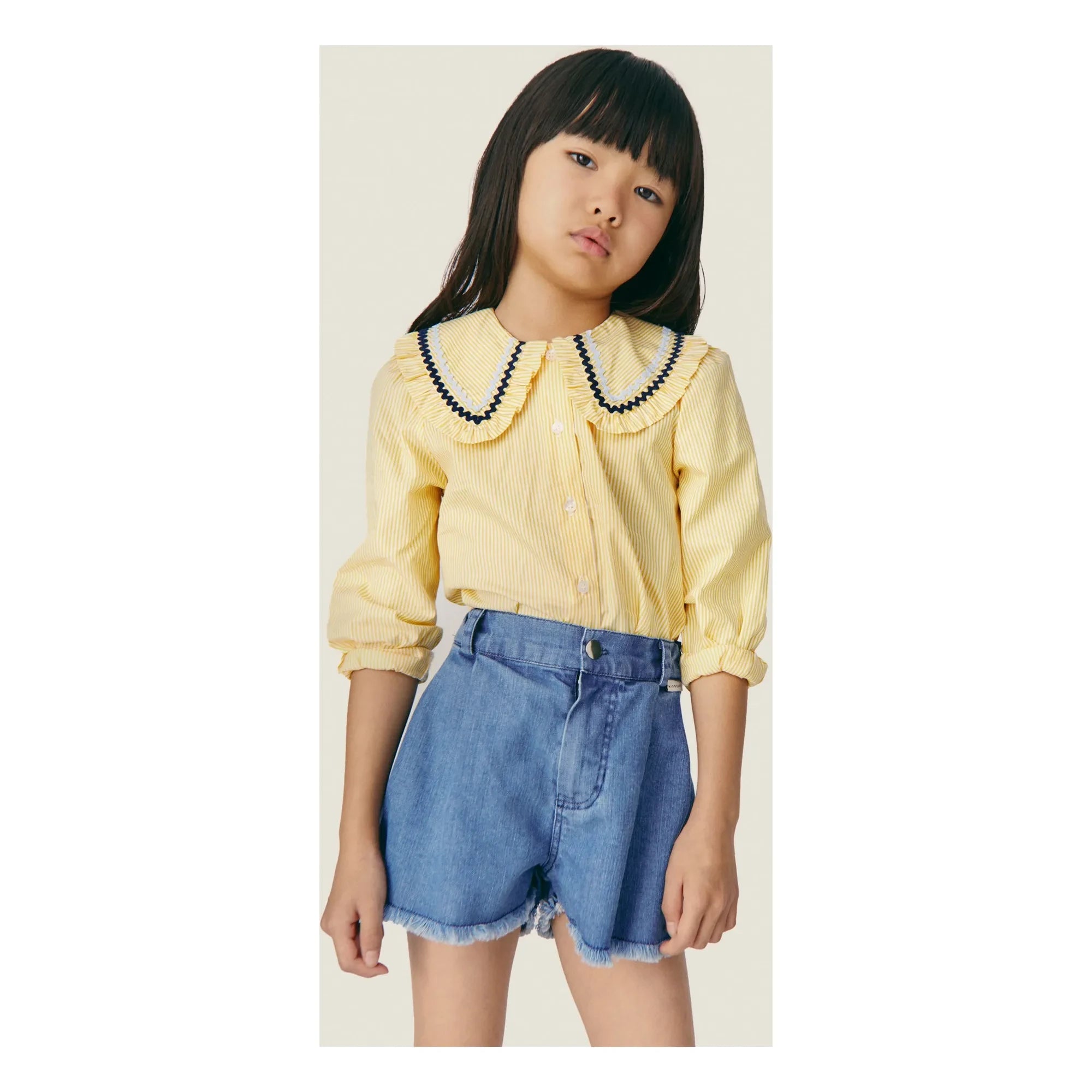 Mipounet - Claudine Collared Striped Blouse | Light Yellow
