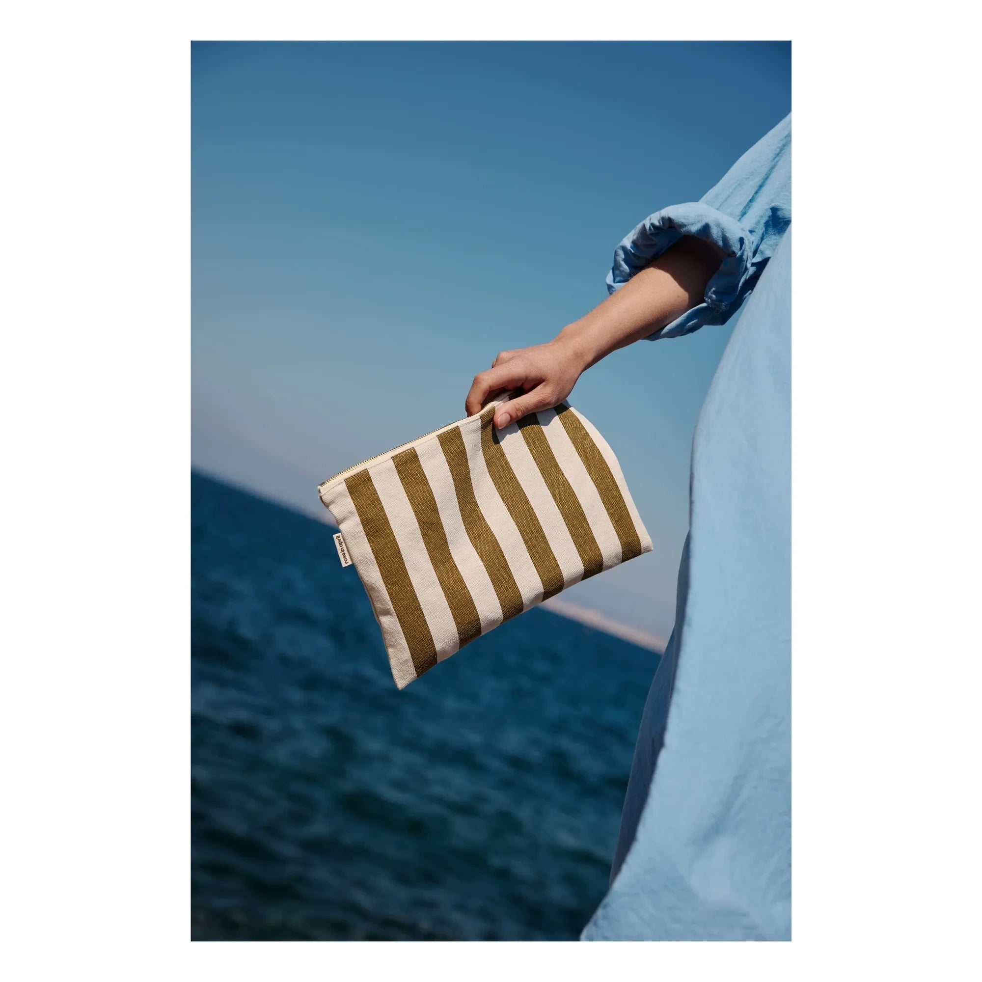 Rose in April - Lili Striped Portfolio Bag | Olive Green