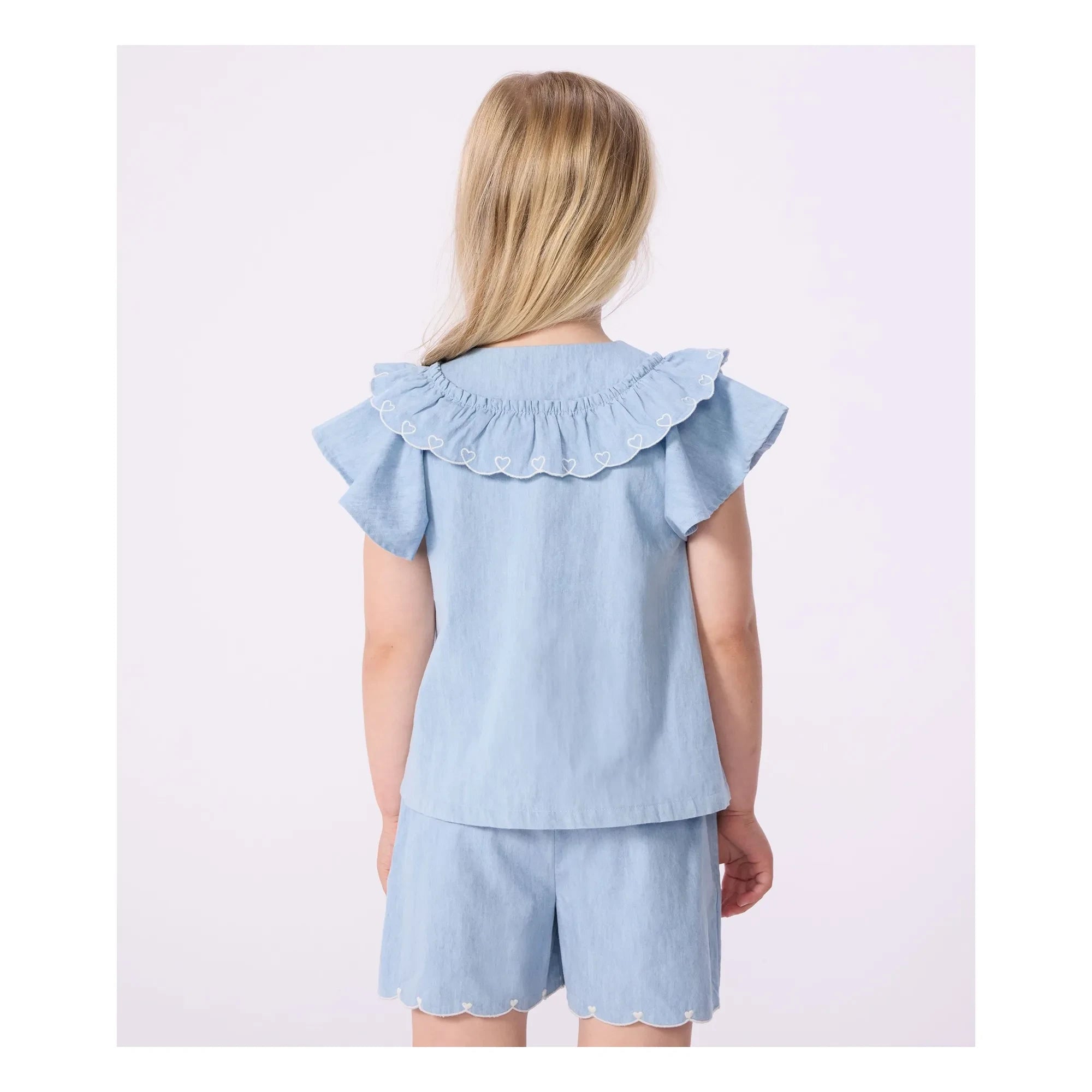 Petit Bateau - Organic Cotton Chambray Heart Shorts | Light Blue