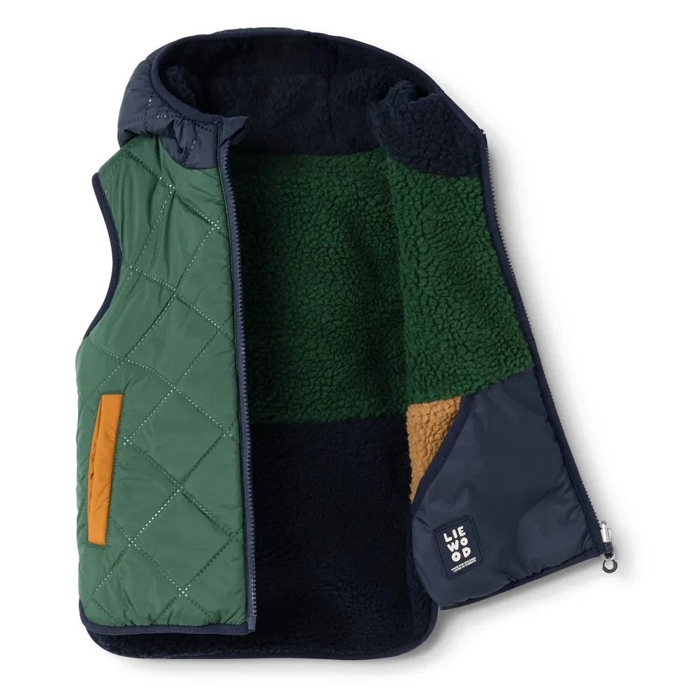 Liewood - Diana Sherpa-style Sleeveless Jacket, Made from Recycled Fibers | Midnight Blue