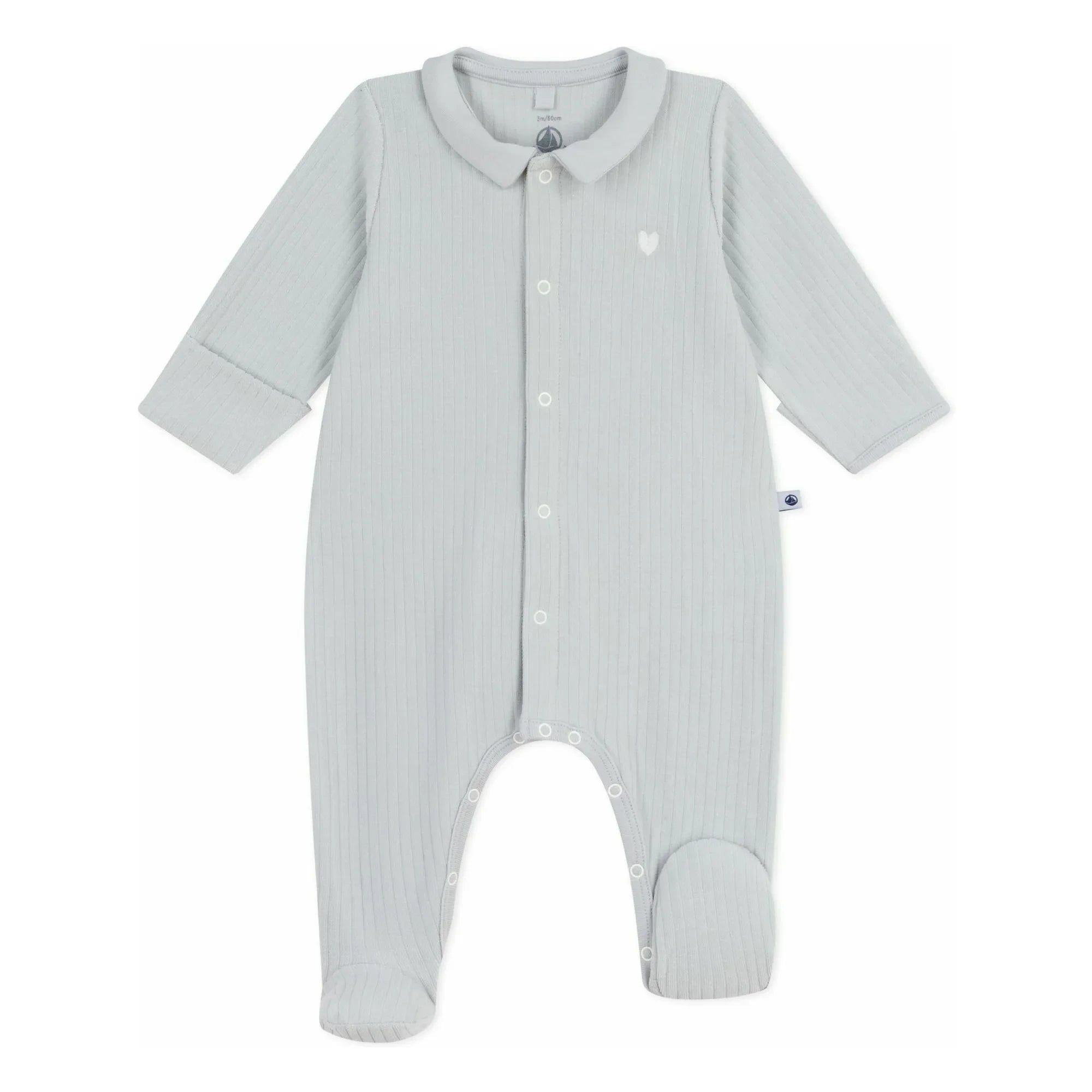 Petit Bateau - Organik Pamuklu Fitilli Pijama | Gri Melanj