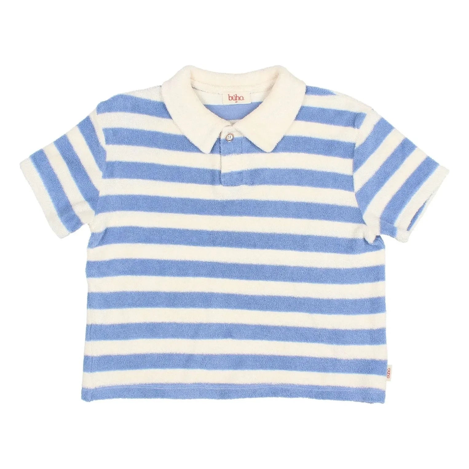 Búho - Striped Organic Cotton Polo T-Shirt | Light Blue