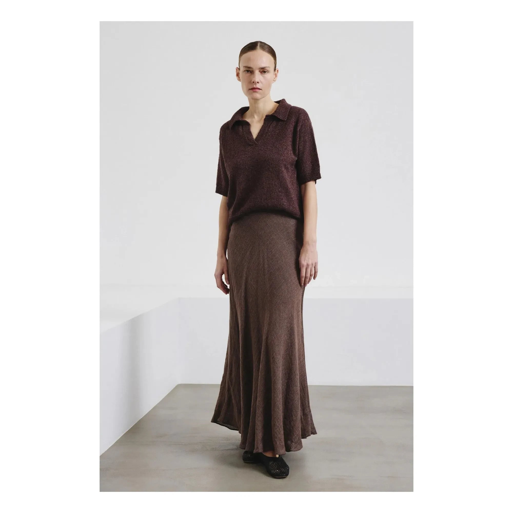 Pomandère - Cotton & Linen Polo Sweater | Dark Brown