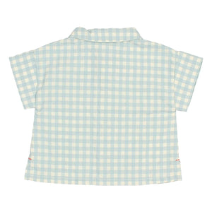 Búho - Gingham Seersucker Organik Pamuklu Bebek Gömleği | Aqua