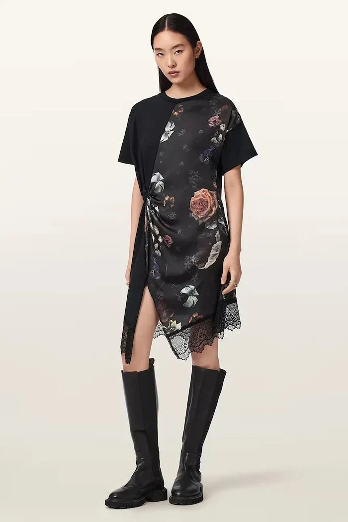 AllSaints asimetrik LANA LACE elbise